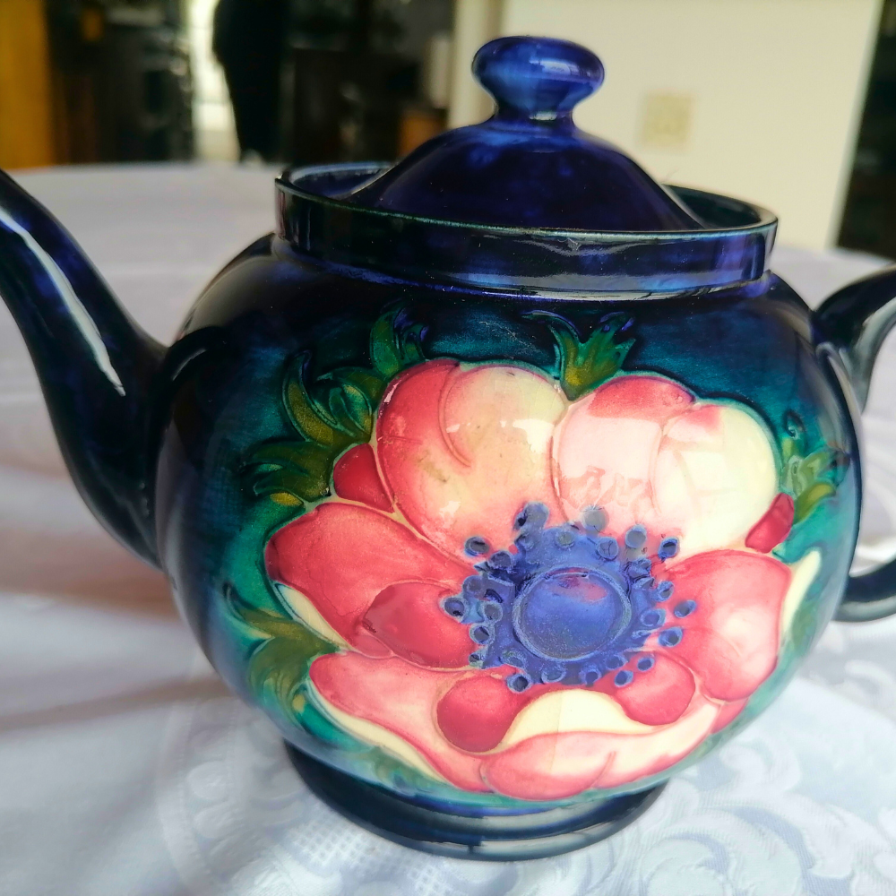 William Moorcroft Anemone 3-Piece Tea Set | Hand-Signed Pottery (c. 1930s-1945) Teapot, Milk, Sugar