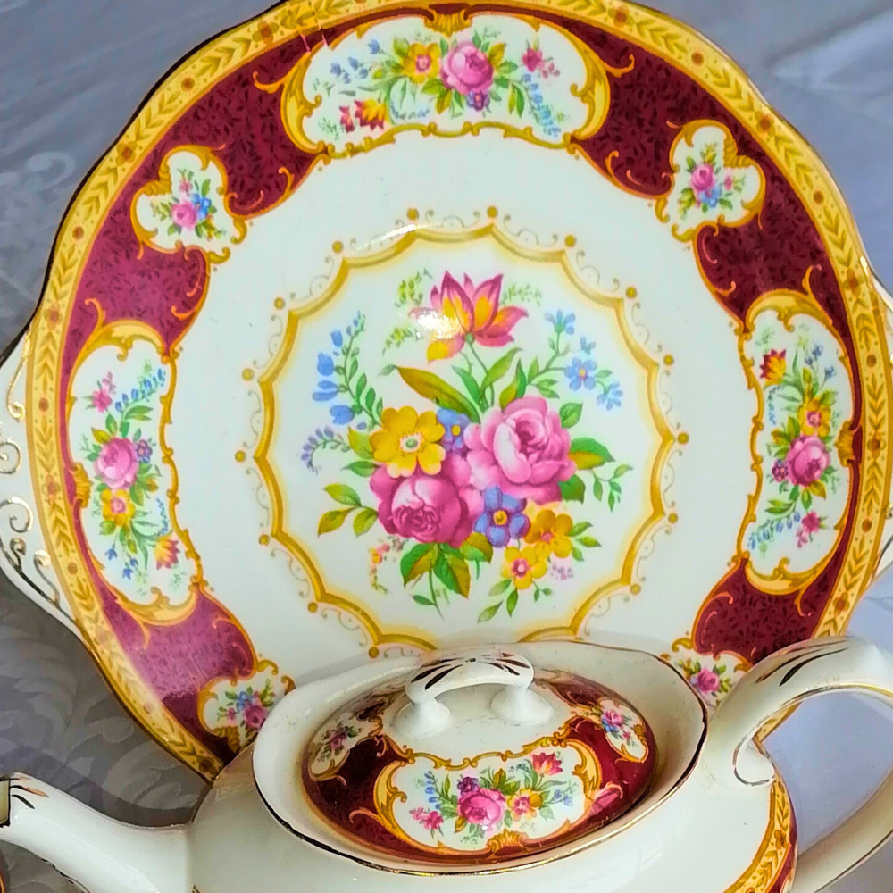 Vintage Royal Albert Lady Hamilton Tea Service | 11pc, Bone China England | Teapot, Cups & Saucers, Cake Plates
